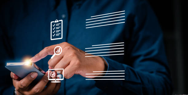 istock touching smartphone at checklist contract document for inspection and approval check mark management 1528359913