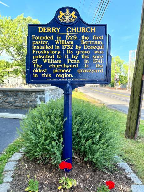 Hershey, PA, USA, 5.29.23 - The historical marker explaining the history of the Derry Presbyterian Church.