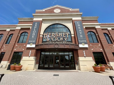 Hershey, PA, USA, 5.28.23 - The exterior of The Hershey Story Museum.