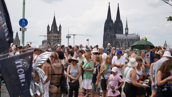Revellers of the LGBTQI+ community take part in the annual Christopher Street Day Pride march (CSD), in Cologne, Germany July 9, 2023.