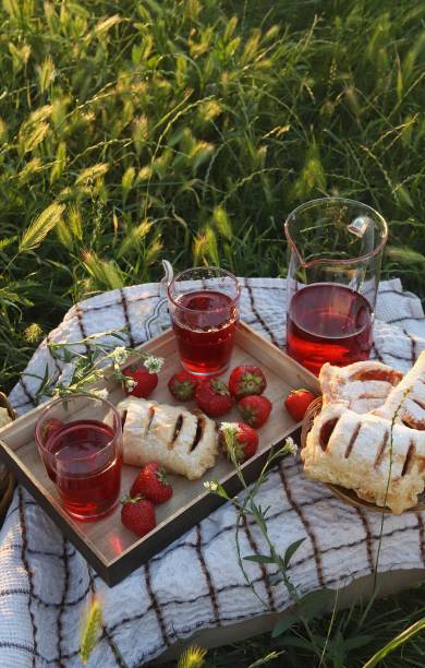 Picnic in a garden.