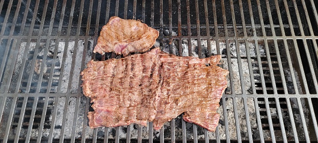 Skirt steak on grill