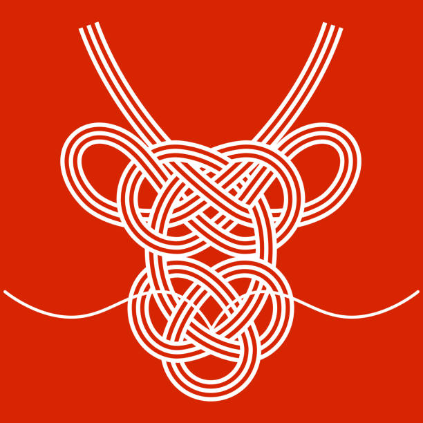 stockillustraties, clipart, cartoons en iconen met dragon of mizuhiki (decorative japanese cord) ,vector illustration - nieuwjaarskaart 2024