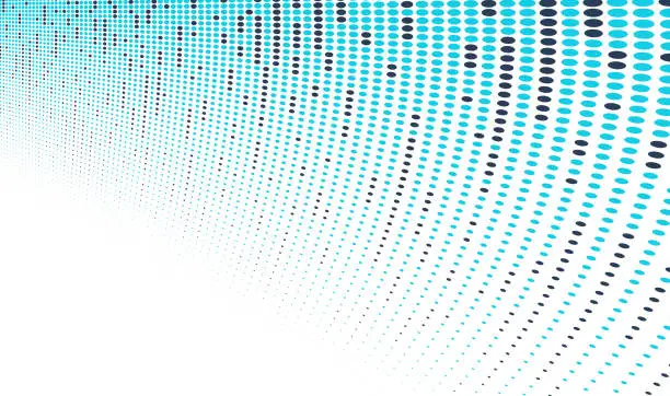 Vector illustration of Blue dots in 3D perspective vector abstract background, multimedia internet information theme, wave stream of science technology or business blank template for ads.
