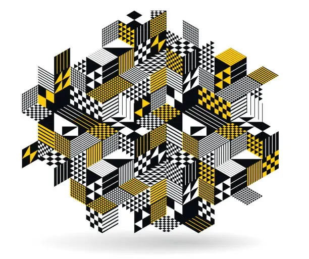 Vector illustration of Isometric 3D cubes vector abstract geometric background, yellow abstraction art architecture city buildings theme, cubic shapes and forms composition lowpoly style.