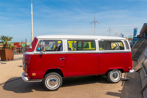 Riviera, France - August 3, 2014: German classic van Volkswagen Transporter parked at the sea coast of the French Riviera.