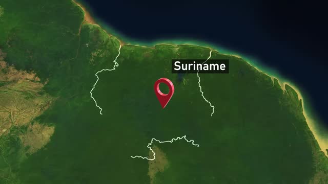 Suriname Country Map Zoom from Space to Earth