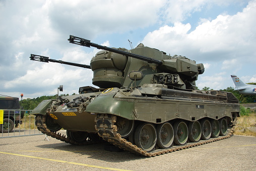 Flakpanzer Gepard Anti-Aircraft Artillery armored main battle tank from royal netherlands army at exercise, no event, Soesterberg, 1 july 2023 the netherlamds