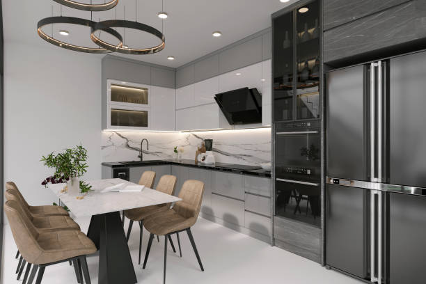 istock 3d render of home kitchen room, dining space and counter 1528572435