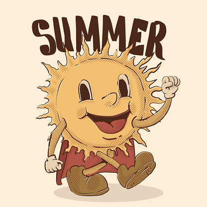 super funky summer sun mascot vintage illustration