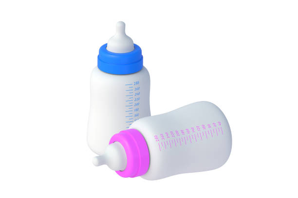 Baby milk bottles isolated on white background. 3d render