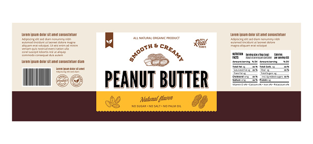 Peanut butter label or packaging design template. Vector peanut illustrations