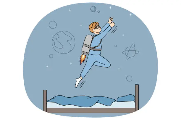 Vector illustration of Boy child dream of becoming astronaut