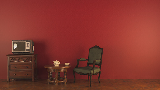 Red interior with retro furniture