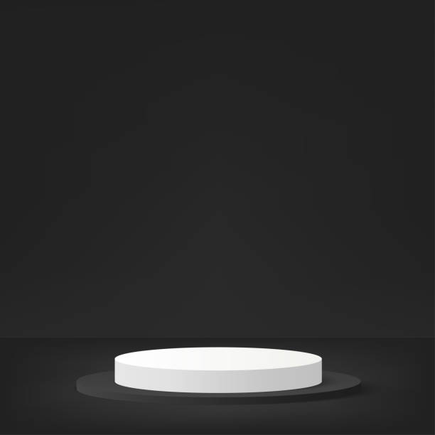 istock 3d black color podium and minimal black color wall scene. 3d podium minimal abstract background. Vector 1528847145