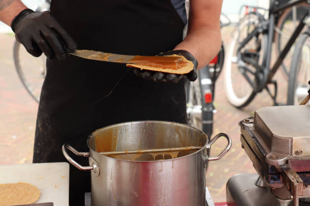 Traditional Dutch stroopwafels or caramel Dutch waffles stock photo