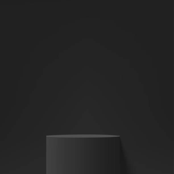 istock 3d black color podium and minimal black color wall scene. 3d podium minimal abstract background. Vector 1528855125