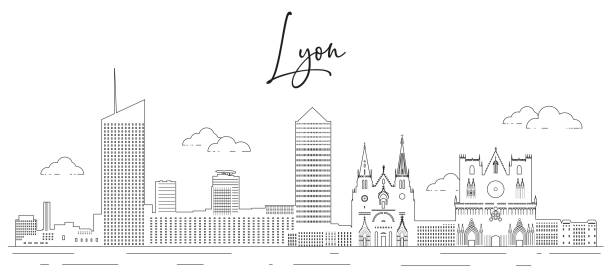 illustrations, cliparts, dessins animés et icônes de illustration vectorielle de l’art de la ligne d’horizon de lyon - lyon