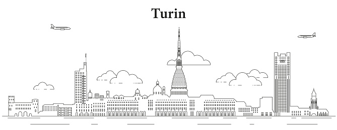 Turin skyline line art vector illustration