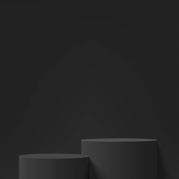 istock 3d black color podium and minimal black color wall scene. 3d podium minimal abstract background. Vector 1528898471