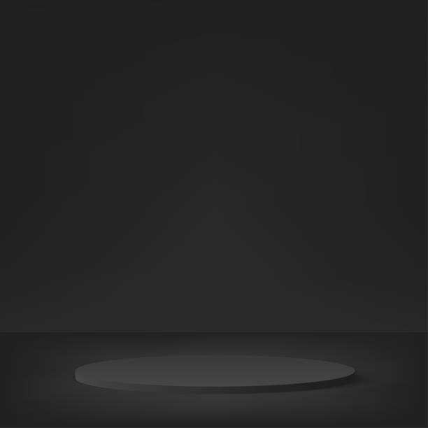 istock 3d black color podium and minimal black color wall scene. 3d podium minimal abstract background. Vector 1528906788