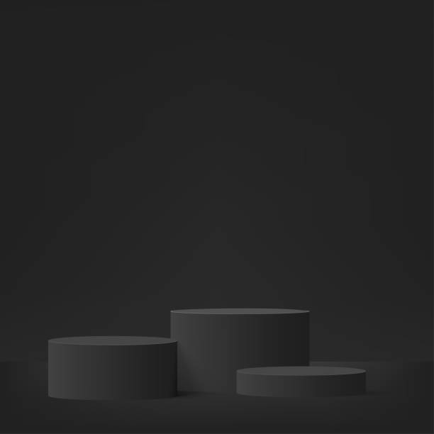 istock 3d black color podium and minimal black color wall scene. 3d podium minimal abstract background. Vector 1528941915