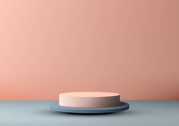 istock Modern Minimalist 3D Product Display: Blue Color Podium Stand on Beige Background. Vector Illustrator Mockup Showcasing Contemporary Design 1528966353