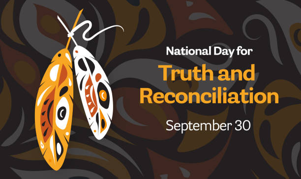 Nationaler Tag für Wahrheit und Versöhnung Banner-Design-Plakat mit Muster und Federn – Vektorgrafik