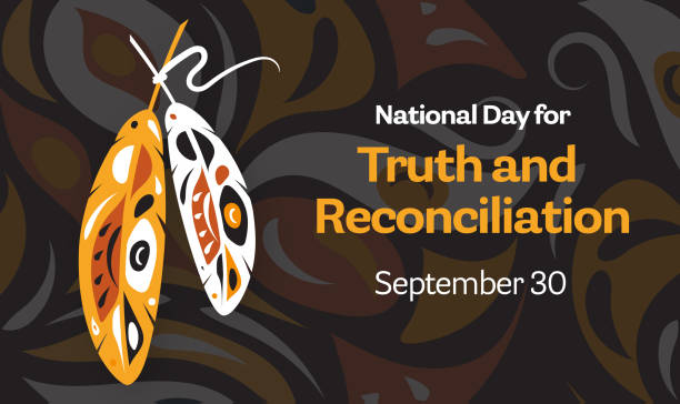 National Day for Truth and Reconciliation banner design poster with pattern and feathers - ilustração de arte vetorial