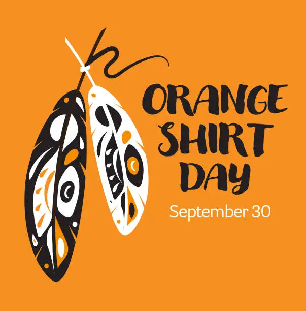 Vector illustration of Orange Shirt Day square banner design poster with feathers