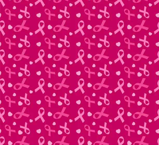 Vector illustration of Breast cancer awareness month symbol emblem seamless pattern. vector.