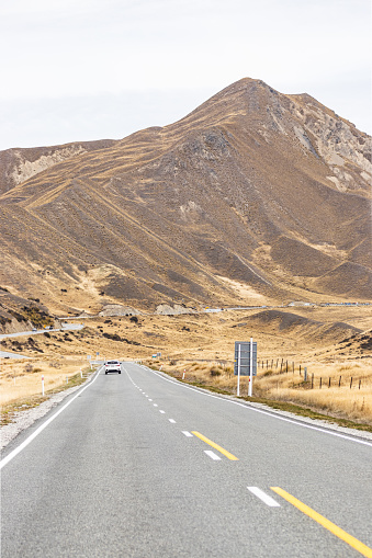 State Highway 8 road through Lindis Pass, New Zealand.