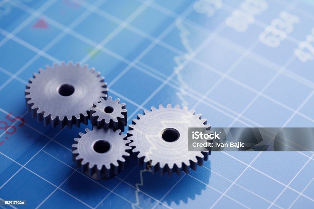 Business growth Stock market chart with gears Analyzing Stock Photo