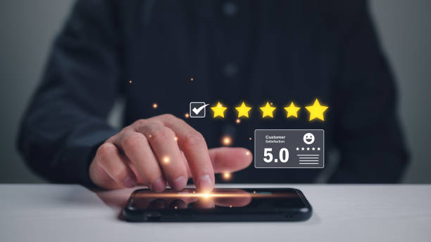 User give rating to service experience on online application, Customer review satisfaction feedback survey concept, Customer can evaluate quality of service leading to reputation ranking of business.