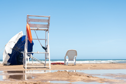 Empty beach chair on the Baltic Sea coast at the dog beach