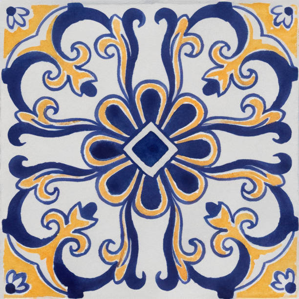 istock Watercolor illustration of portuguese ceramic tiles pattern 1529284073