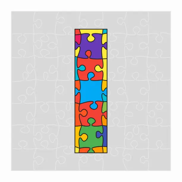 Vector illustration of Colorful puzzle letter - I. Jigsaw creative font