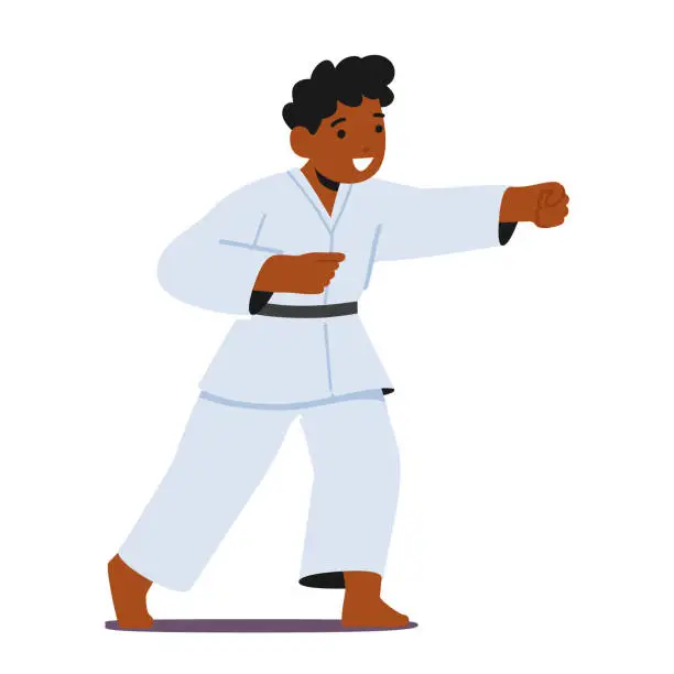 Vector illustration of Karate Child Boy Character, Disciplined, And Skilled In Martial Arts Kid Trains, Aiming To Achieve Mastery, Illustration