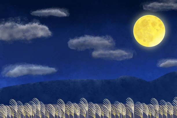 日本のススキと満月のクリップアート - 満月点のイラスト素材／クリップアート素材／マンガ素材／アイコン素材