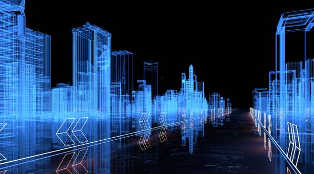 istock Futuristic blue smart city background 1529348428