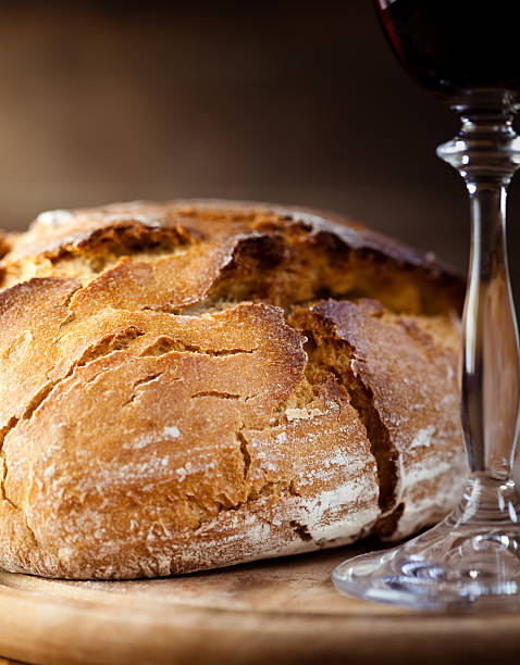 istock Rustic loaf of bread and wine 152939793
