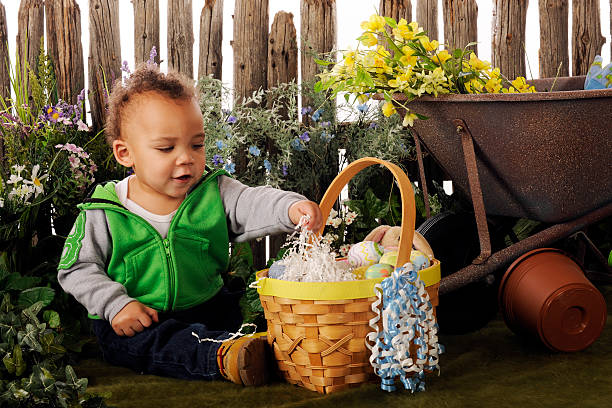 Baby's Easter Garden stock photo