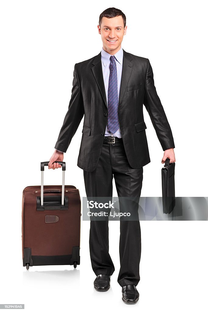 Retrato de cuerpo entero de un viajero de negocios - Foto de stock de Fondo blanco libre de derechos