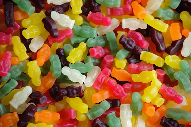Jellybabies close-up colourful abstract pattern for backgrounds