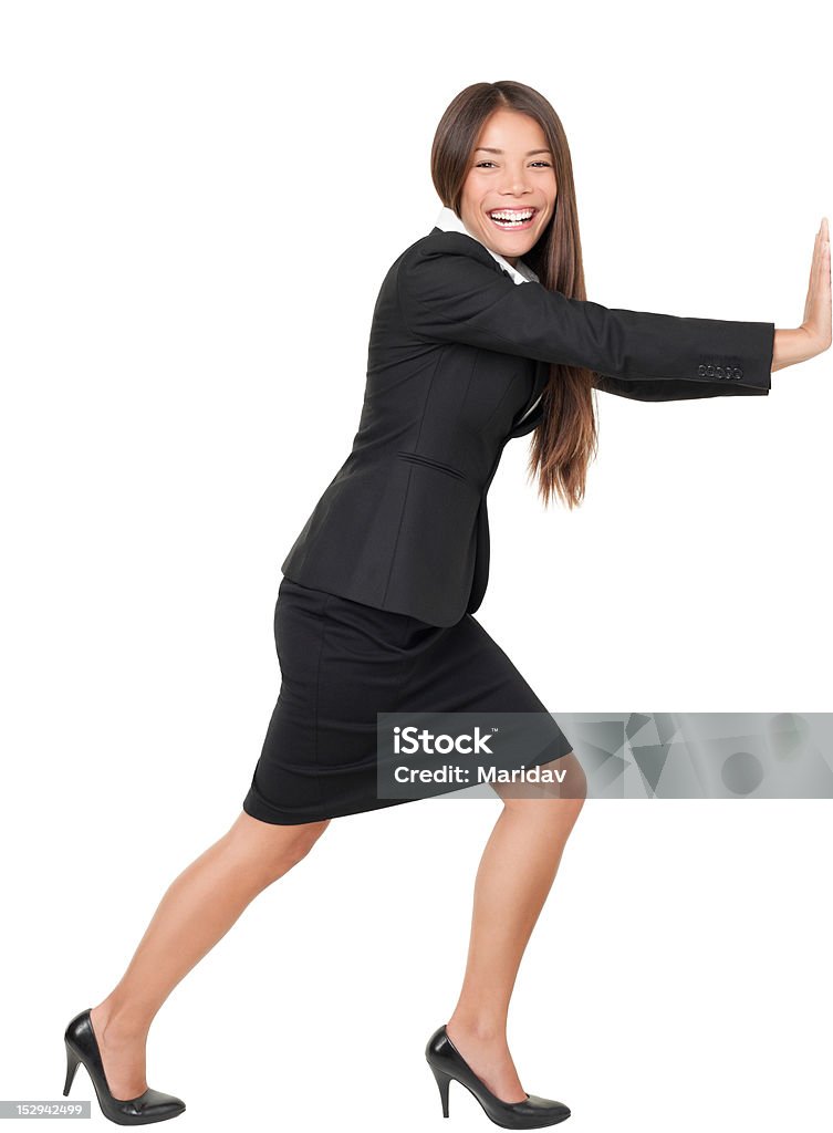 Mulher empurrando/inclinada na parede - Foto de stock de Figura para recortar royalty-free