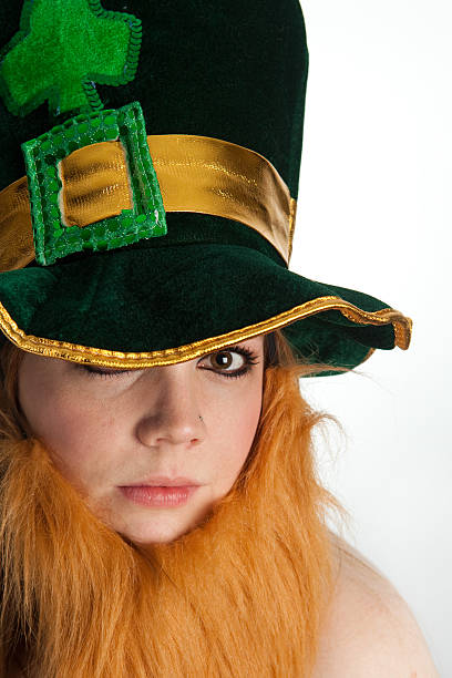 Young woman in irish themed outfit stock photo