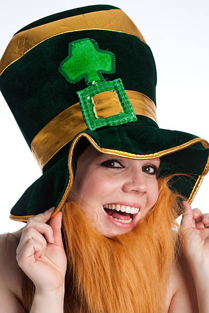 Young woman in a irish themed costume. stock photo