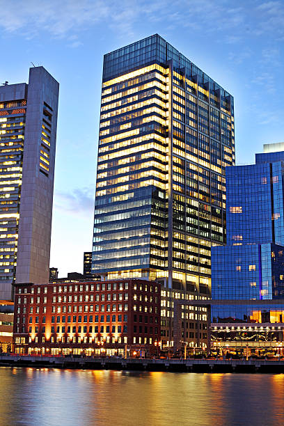 Boston downtown at dusk stock photo