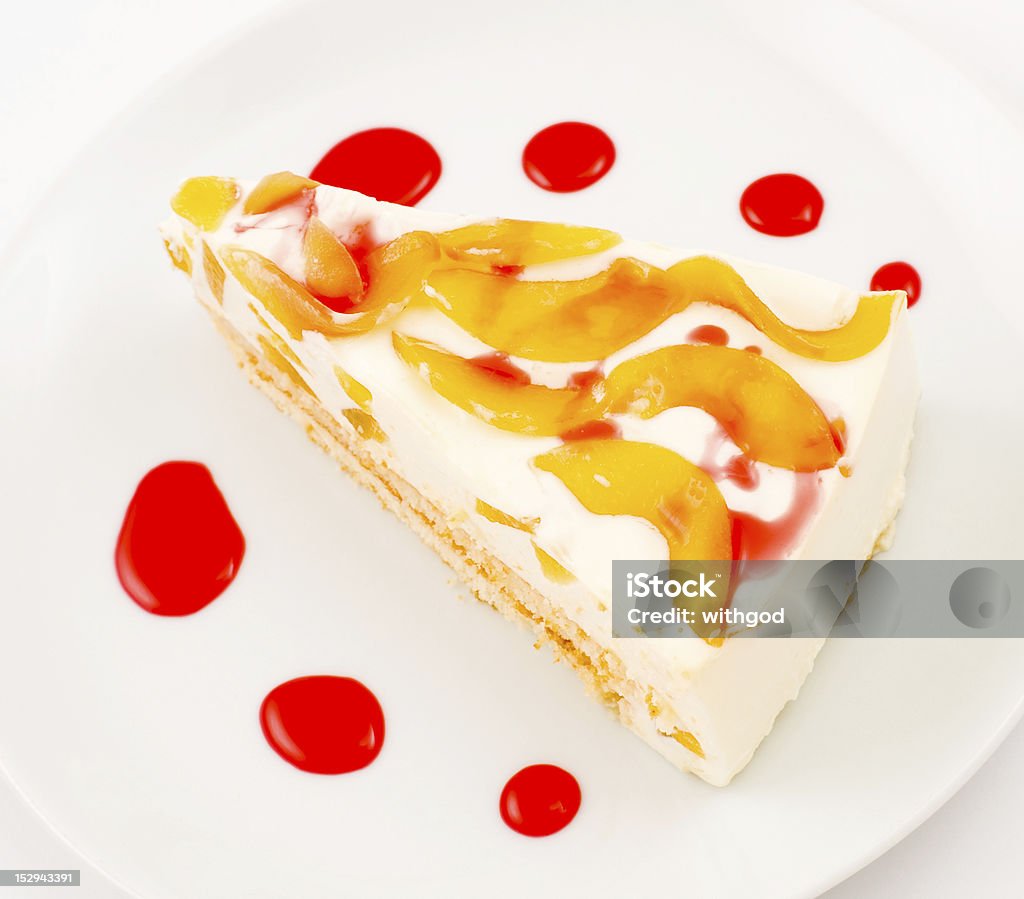 peach cheese cake a piece of cheese cake with peach Alcohol - Drink Stock Photo