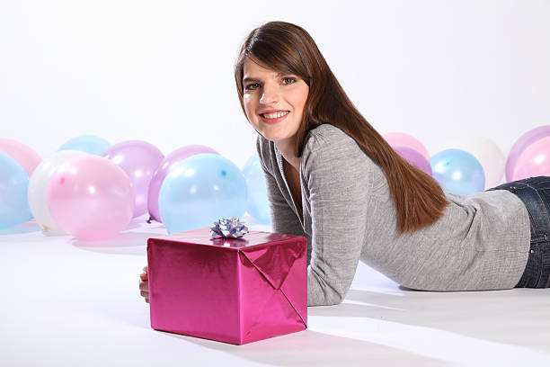 Birthday present for beautiful happy young woman